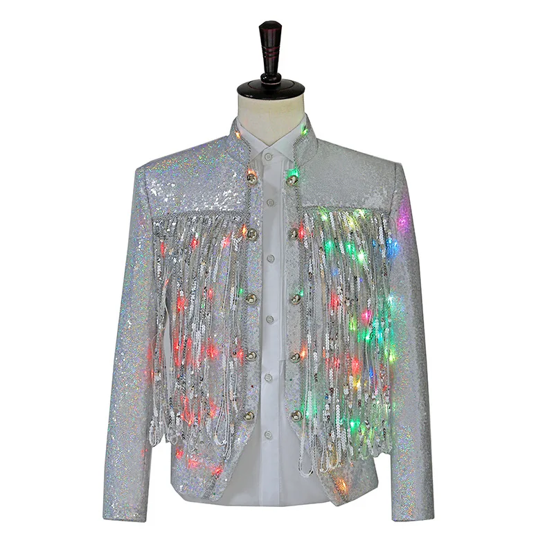 Top Trends: Men&#039;s Halloween Costume Sequin Jackets For Men Show Blazer Woman Event Chic LED Light Short Outfits For Dancer Singer DJ Host Shoppable Styles