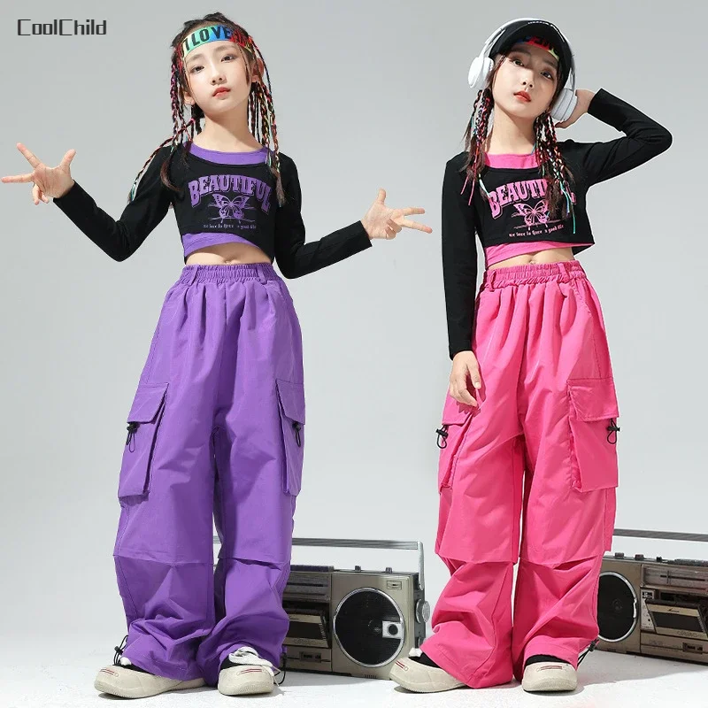 Top Trends: Girls Hip Hop Faux Two Piece Colorful Crop Sweatshirt Street Dance Cargo Pants Child Streetwear Kids Jazz Costumes Clothes Sets Shoppable Styles