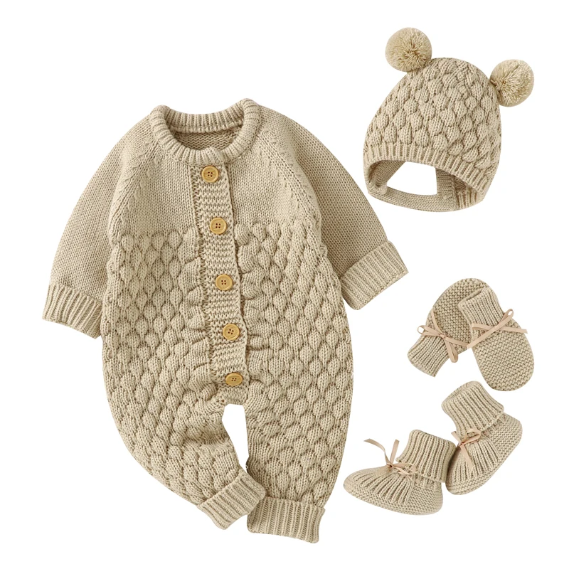 Top Trends: Baby Rompers Clothes Autumn Winter Knitted Newborn Boys Girls Solid Plain Jumpsuits Fashion Solid Plain Toddler Kids Unisex Wear Shoppable Styles