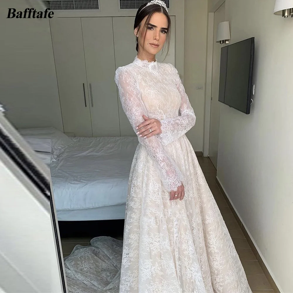 Top Trends: Bafftafe Modest A Line Full Lace Wedding Dresses Long Sleeves High Neck A Line Boho Bridal Gowns Bride Elegant Vestido De Novia Shoppable Styles