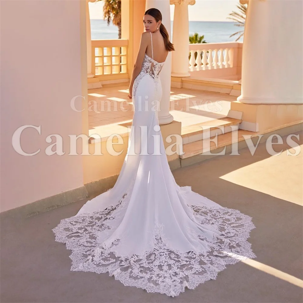 Top Trends: Spaghettti Straps V Neck Wedding Dresses Mermaid Lace Applique Elegant Bridal Gowns Sweep Train Back Button Vestidos De Novia Shoppable Styles