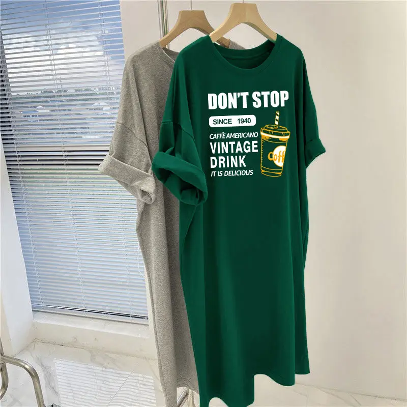 Top Trends: Women Tunics Summer Oversized Loose Simple Coffee Cup Printing Basic Over Knee Long T-shirt Shoppable Styles