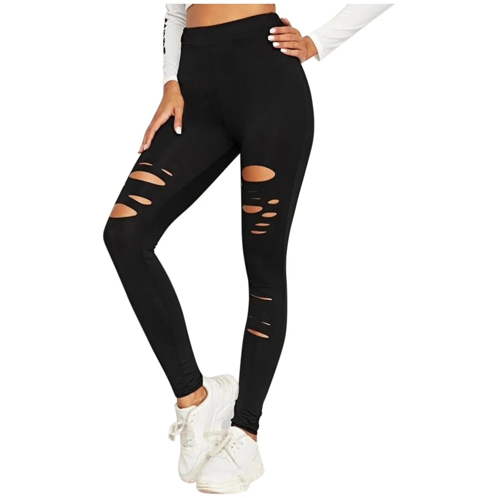 Top Trends: Seamless Black Punk Ripped Leggings For Women High Waist Hole Workout Yoga Pants Scrunch Yoga For Women Gym Fitness Tights Pants Shoppable Styles