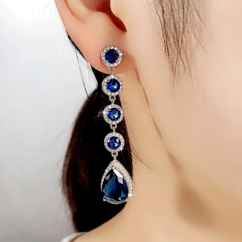 Top Trends: Blue Cubic Zirconia Dangle Earrings For Women Temperament Engagement Wedding Accessories Anniversary Gift Fashion Jewelry Shoppable Styles - Image 4