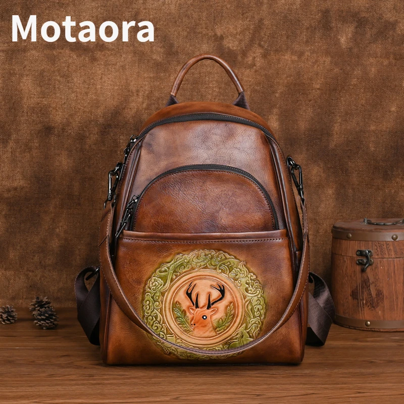 Top Trends: MOTAORA Retro Cowhide Handmade Women Backpack Genuine Leather Woman Shoulder Bag 2024 Natural Real Embossing Travel Luxury Bags Shoppable Styles