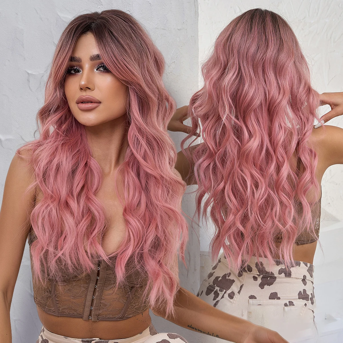 Top Trends: OneNonly Pink Wigs Long Wave Wigs With Bangs Cosplay Wig For Women Synthetic Wigs High Quality Party Natural Heat Resistant Hair Shoppable Styles