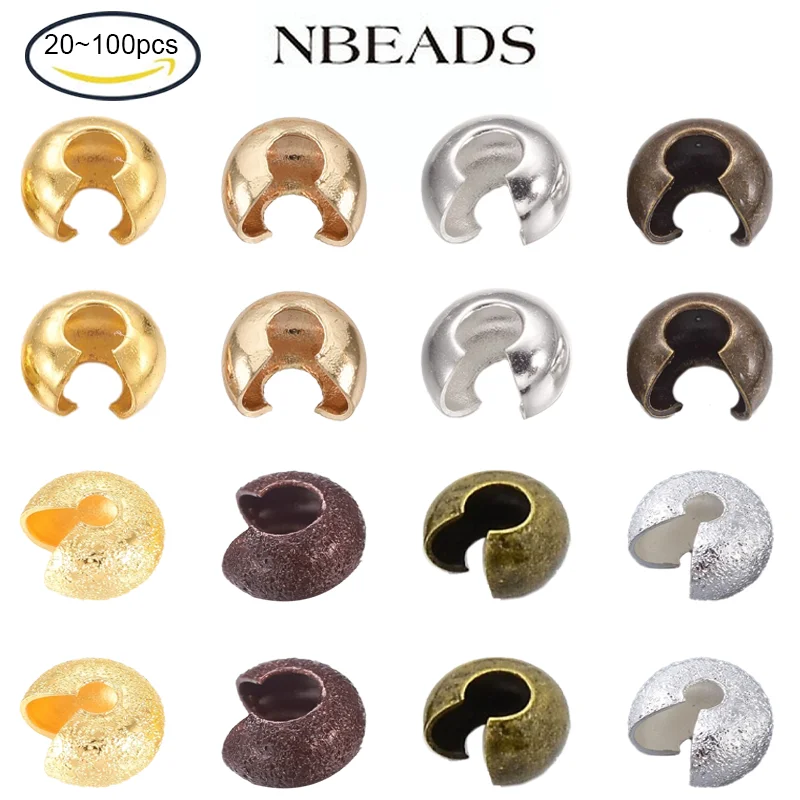 Top Trends: 20-100PC Open Crimp Beads Covers Crimp End Beads Stopper Spacer Beads For DIY Jewelry Making Findings Supplies Shoppable Styles