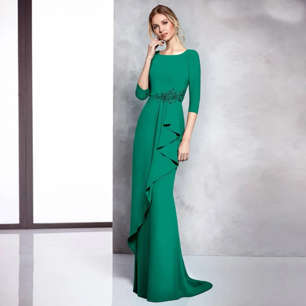 Top Trends: Elegant Green Mother Of The Bride Dresses O Neck 3 / 4 Sleeves Floor Length Wedding Party Dresses Appliques Beaded فساتين السهرة Shoppable Styles