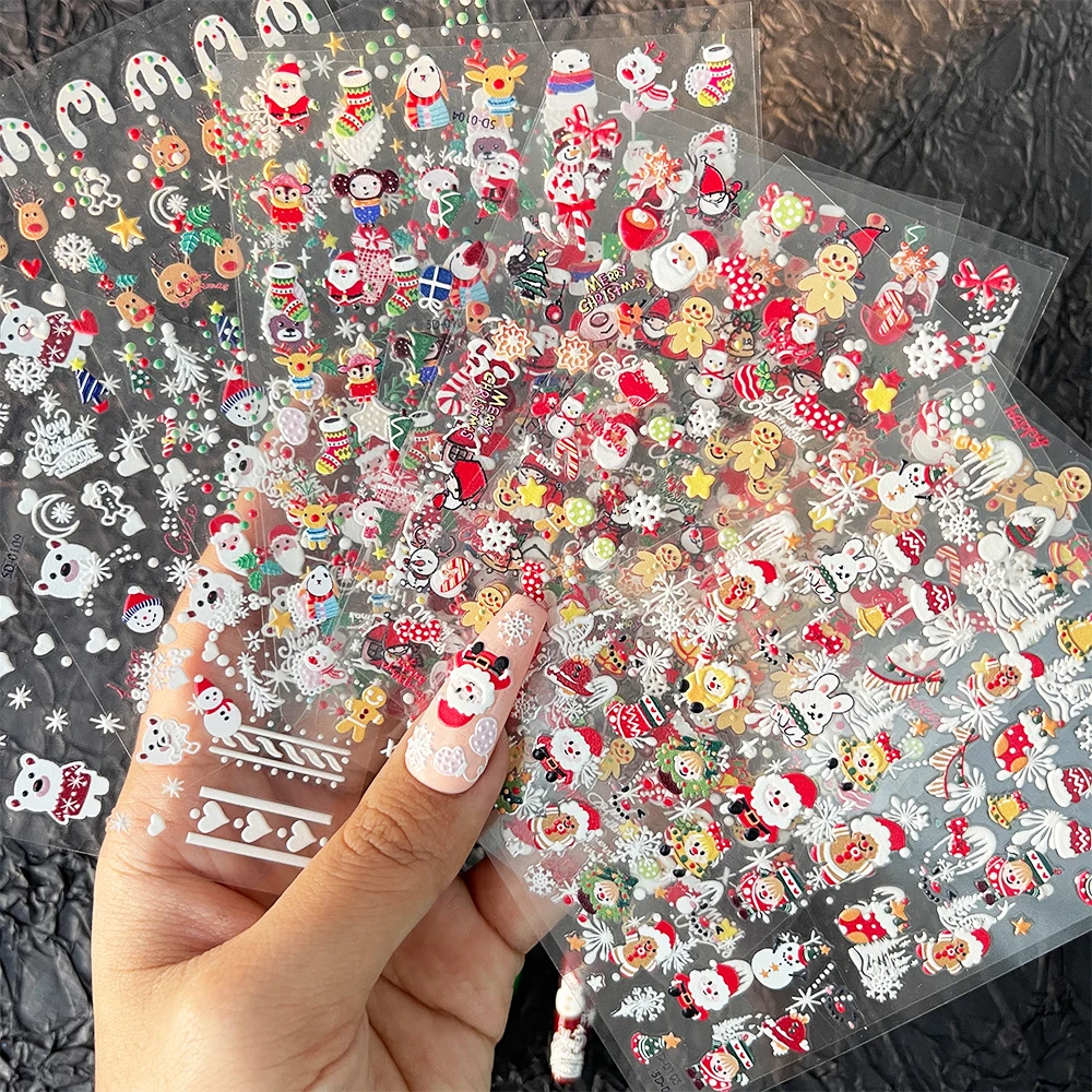 Top Trends: 1PC New 5D Santa Claus Christmas Tree Nail Stickers Winter Snowman Snowflake Self-Adhesive Slider Nail Art Decorations Accessory Shoppable Styles