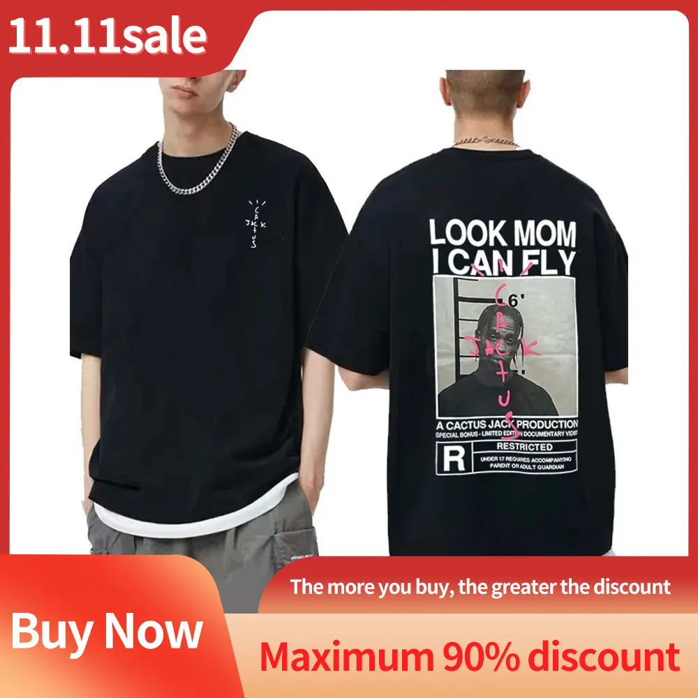 Top Trends: Hot Cactus Jack T Shirt Kanye West Men's Women's LOOK MOM I CAN FLY T Shirt ASTROWORLD Hip Hop Short Sleeve Oversized T Shirt Shoppable Styles