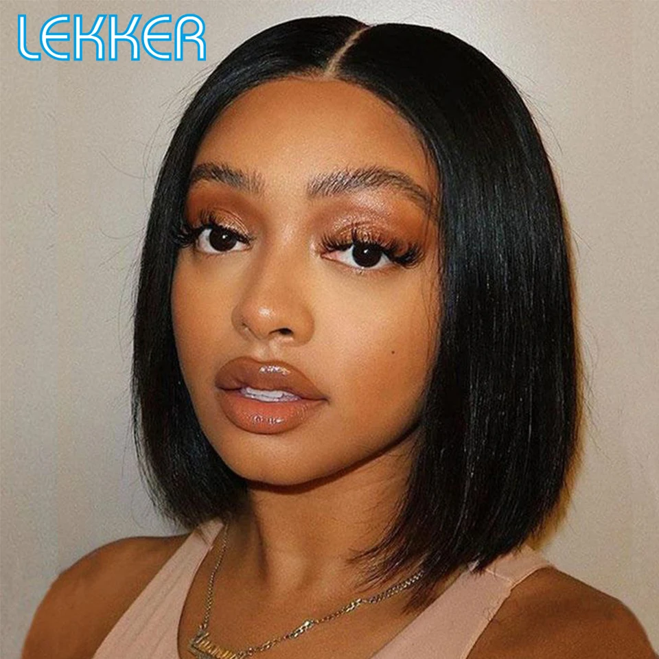 Top Trends: Lekker Wear And Go Short Straight Bob Human Hair Lace Wig For Women Brazilian Remy Hair Glueless Pixie Middle Part Lace Easy Wig Shoppable Styles