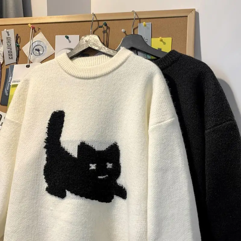 Top Trends: Fashion Korean Vintage Cute Cat Print Women Hoodie Spring Winter Y2K Warm Couple Street Hip Hop Loose Long Sleeve Hoodie Shoppable Styles - Image 4