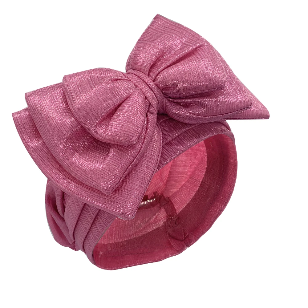 Top Trends: Sweet Bowknot Turban Cap For Woman Metallic Luster African Head Wrap Bonnet Party Headpiece Turbante Mujer Muslim Headscarf Hat Shoppable Styles