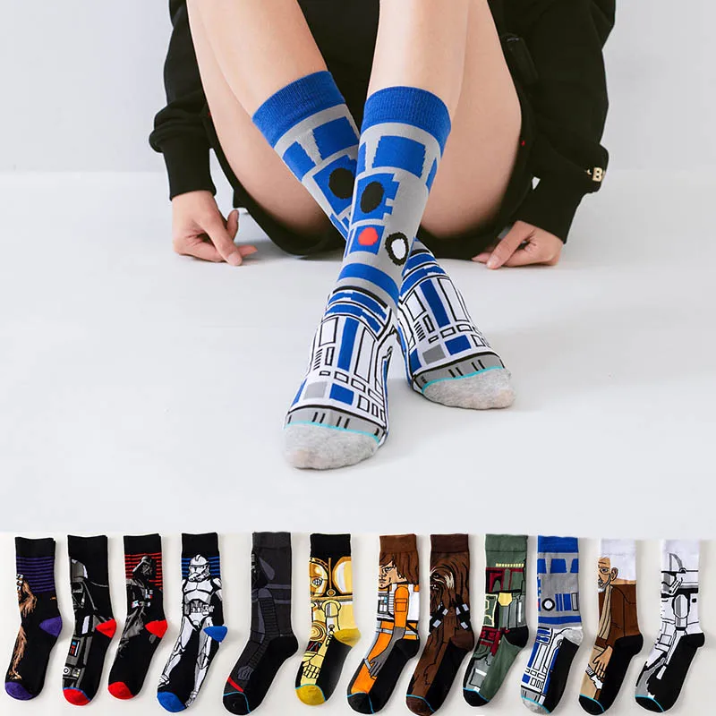 Top Trends: 1 Pair Autumn Winter Star Wars Movie Men Socks Master Yoda R2-D2 Cosplay Socks Wookiee Jedi Knight Novelty Women's Socks 37-45 Shoppable Styles