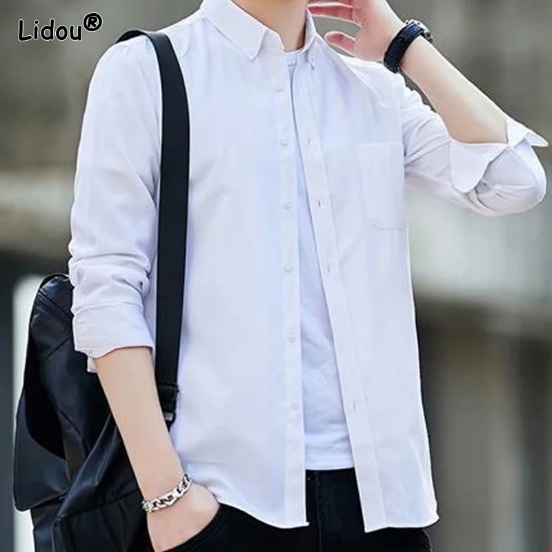 Top Trends: 2023 Spring Summer Thin Turn-down Collar Shirts Man Solid Handsome Business Casual Pockets Button Fashion Formal Men&#039;s Clothing Shoppable Styles