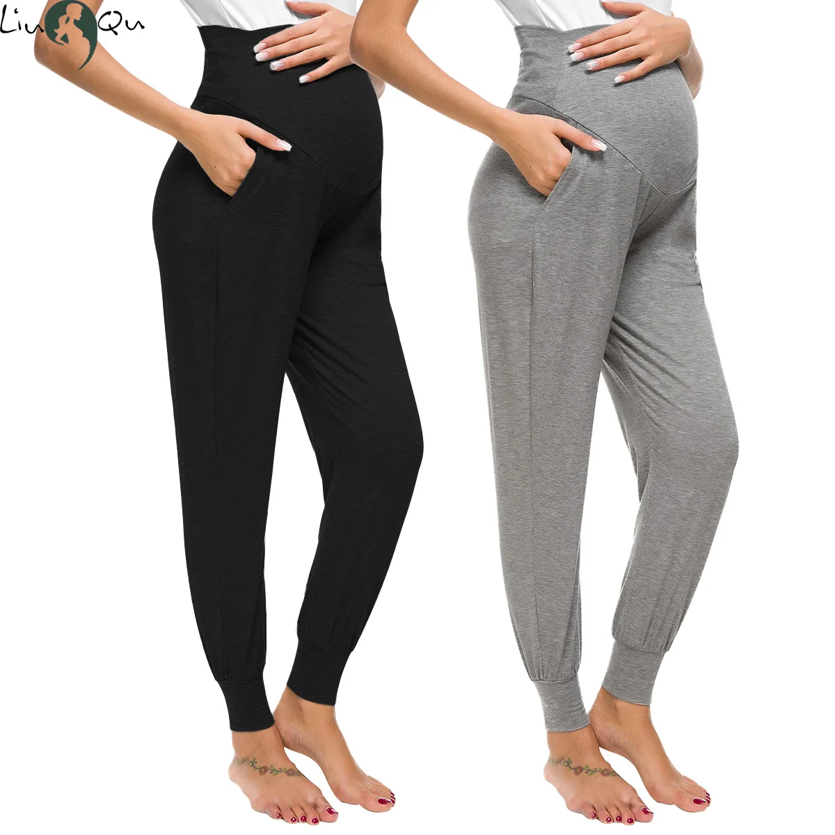 Top Trends: Liu & Qu Maternity Women's Casual Pants Pregnancy Stretchy Comfortable Lounge Pants Pregnant High Waist Trousers With Pocket Shoppable Styles