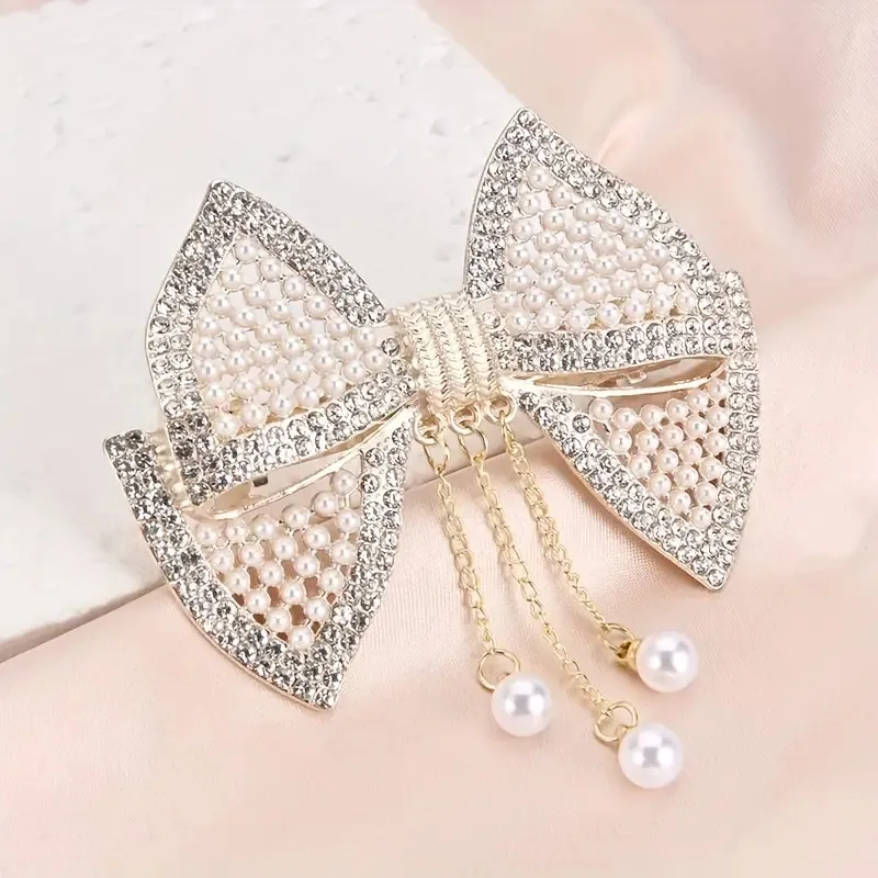 Top Trends: Elegant Small Hair With Tassel Design, Women's Spring Clip, Wide Pearl Rhinestone Hair Clip, Hair Accessory Shoppable Styles