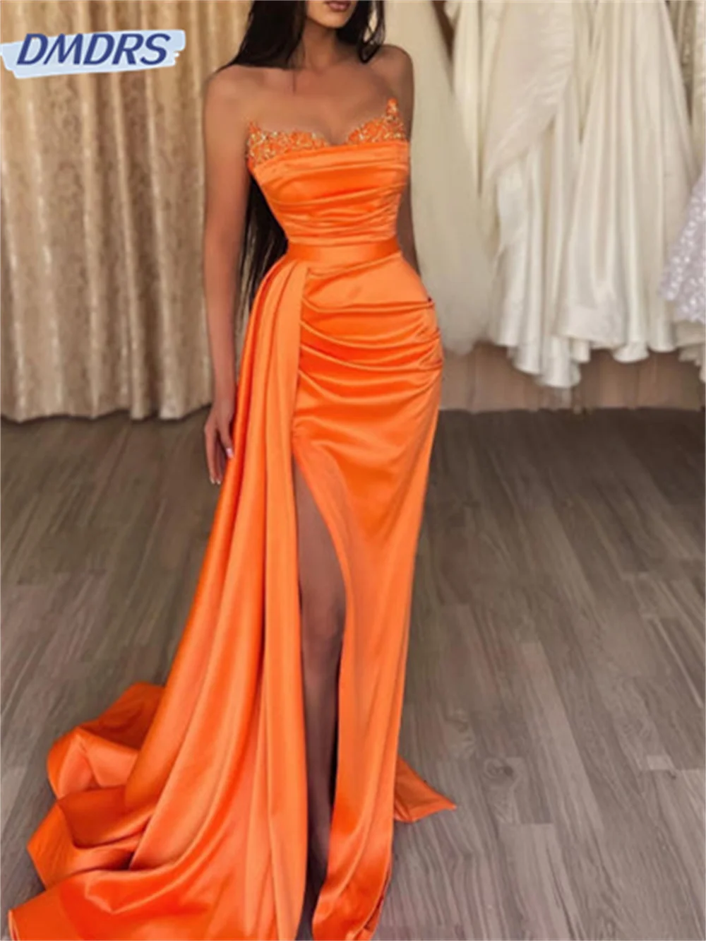 Top Trends: Sparkly Orange Long Sequined Mermaid Dress Elegant Sweetheart Slit Prom Dress Sexy Long Gown Vestidos De Novia Shoppable Styles