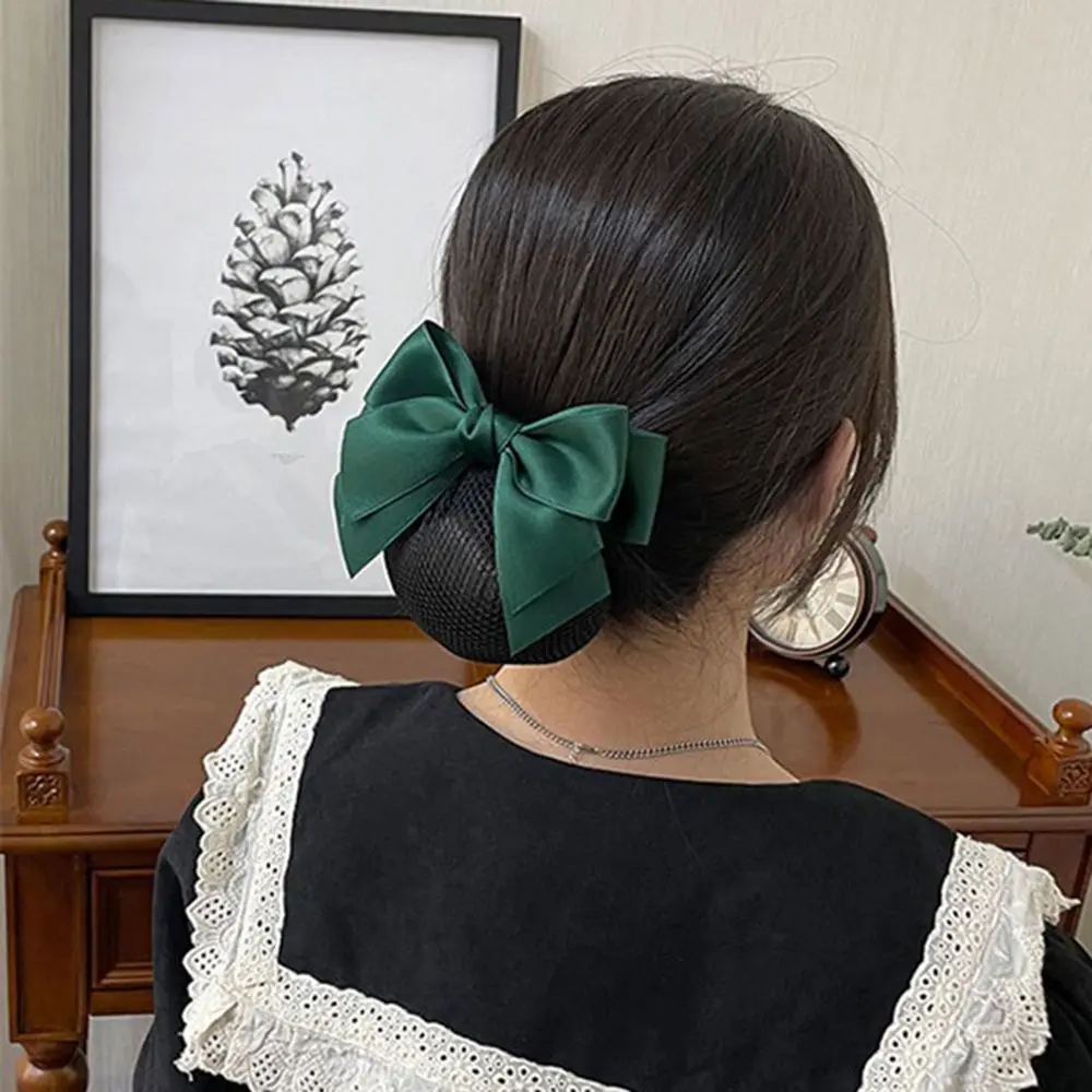 Top Trends: Korean Satin Bow Hairclip With Net Bun Ribbon Hair Bun Cover Headwear Hair Accessories Bowknot Snood Women Hairgrips Shoppable Styles