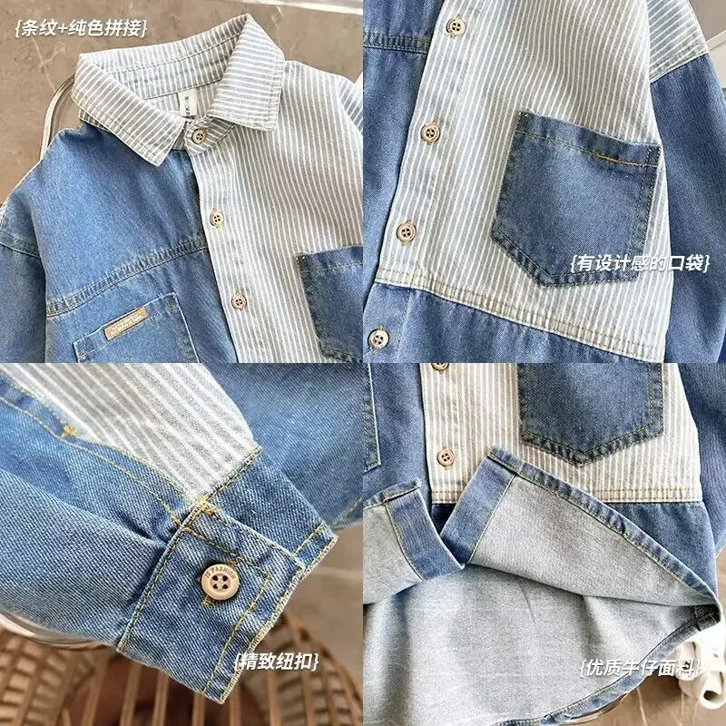 Top Trends: New Boys' Striped Shirt Fashion Casual Soft Denim Shirt Children's Baby Thin Shirt Coat Spring And Autumn Top Shoppable Styles - Image 6