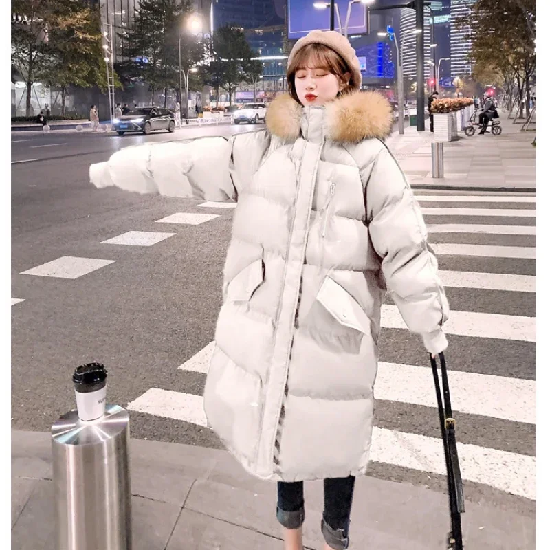 Top Trends: Down Cotton Puffer Jacket Winter Coat Women Windproof Waterproof Long Parka Thickened Big Fur Collar Hooded Jacket Long Sleeve Shoppable Styles - Image 5