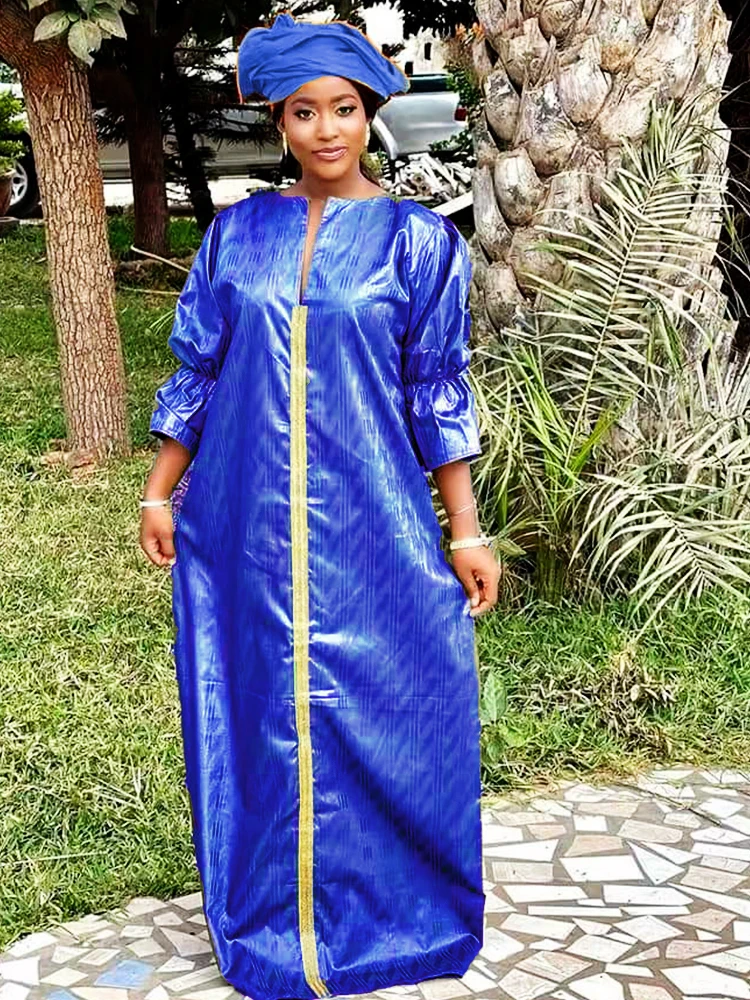 Top Trends: Latest Daily Party Original Bazin Riche Dresses For Nigeria Women Long Robe With Scarf Top Quality Long Dresses For Wedding Shoppable Styles