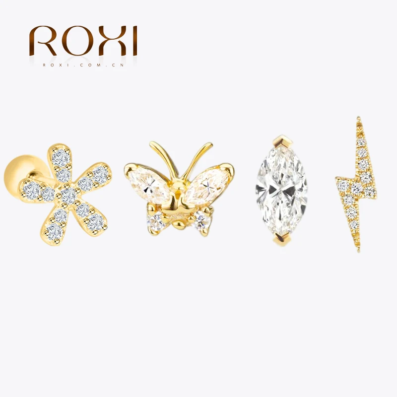 Top Trends: ROXI Flower Lightning Butterfly Cross Symbol Crown Eye Stud Earrings For Women Piercing Earrings Silver 925 Jewelry Pendientes Shoppable Styles