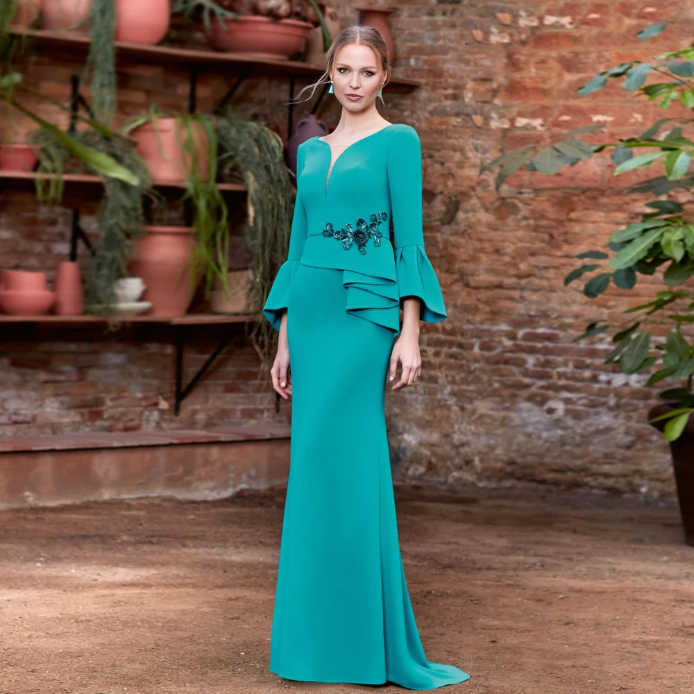 Top Trends: Elegant Mermaid Mother Of The Bride Dresses O Neck Flare Sleeves Wedding Party Gowns Appliques Floor-Length 2024 فساتين السهرة Shoppable Styles