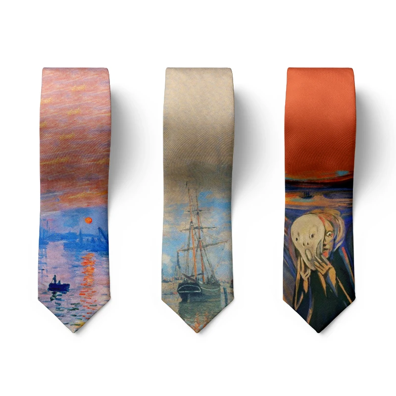 Top Trends: World Oil Painting Men&#039;s 8cm Necktie High Quality Polyester Slim Fit Matching Women&#039;s Tie Business Party Wedding Gentleman&#039;s Tie Shoppable Styles