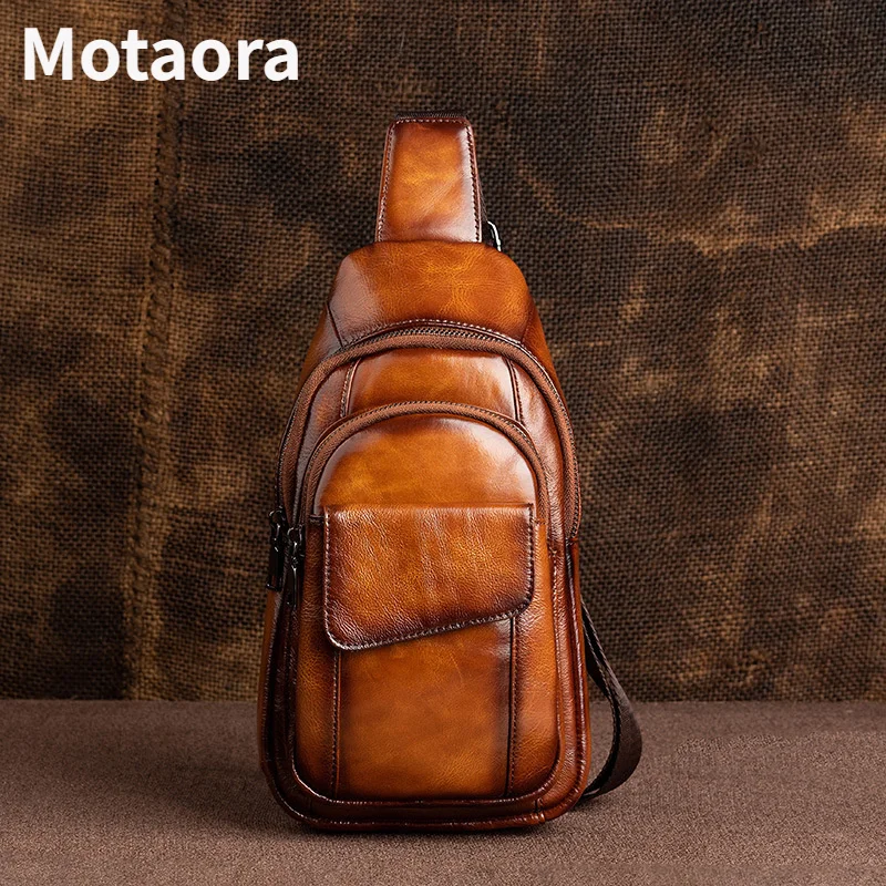 Top Trends: MOTAORA Vintage Genuine Leather Chest Bags For Men Sling Bag 2024 New Small Men&#039;s Backpacks Anti-theft Crossbody Shoulder Bags Shoppable Styles