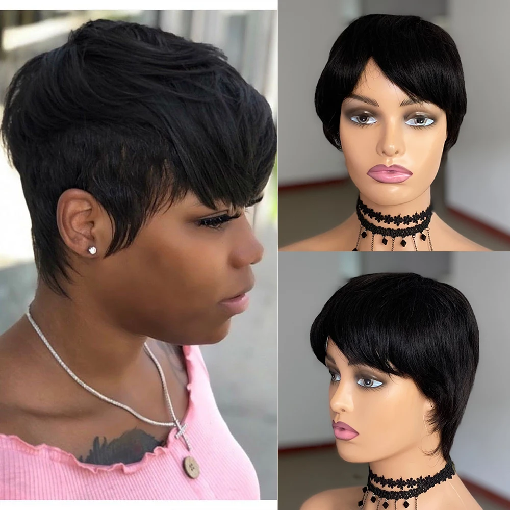 Top Trends: Clearence Pixie Cut Short Bob Wigs For Black Women Human Hair Wig With Bang Brazilian Straight Full Machine Cheap Wigs Shoppable Styles