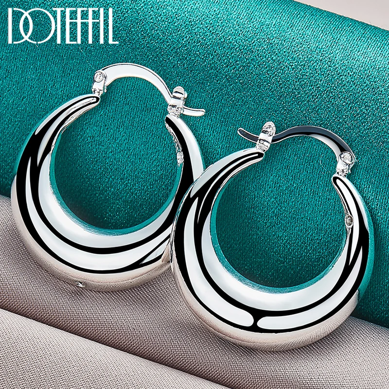 Top Trends: DOTEFFIL 925 Sterling Silver U Smooth Circle Hoop Earring For Woman Party Gift Fashion Charm Wedding Engagement Jewelry Shoppable Styles