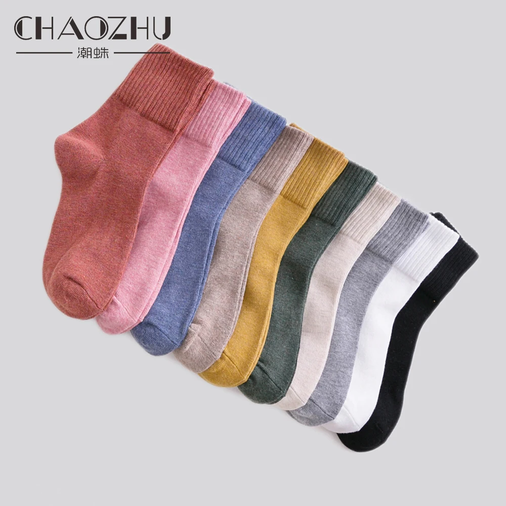 Top Trends: CHAOZHU Solid Colors Women 100% Cotton Socks High Quality Autumn Winter Rib Top Paddy Daily Basic Colorful Soft Socks Lady Shoppable Styles