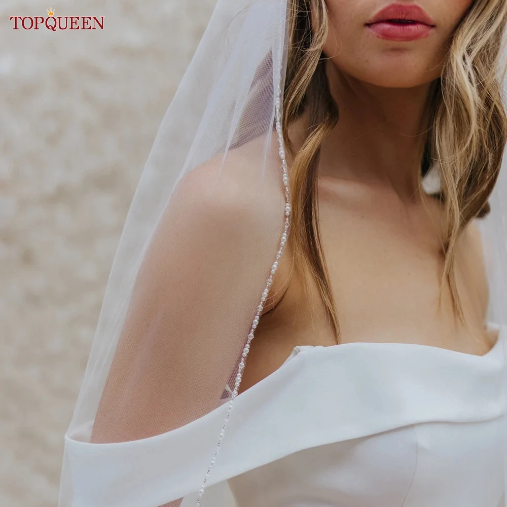 Top Trends: TOPQUEEN V107 Long Bridal Veils Crystal Beaded Wedding Veil With Crystal Edge 1 Tier Super Soft Bride To Be Veil Short Shoppable Styles