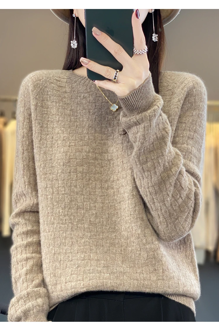 Top Trends: 100% Pure Wool Autumn And Winter Women&#039;s Round Neck Loose Long Sleeve Waffle Autumn And Winter New Knitted Cashmere Sweater Shoppable Styles