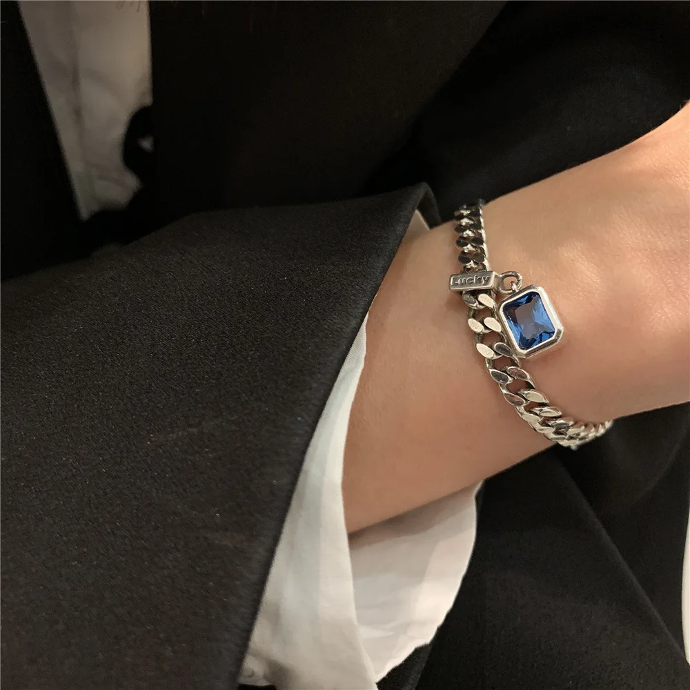 Top Trends: Popular 925 Sterling Silver Square Blue Crystal Bracelet Geometric Shape Charm Bracelet Women Birthday Gift Shoppable Styles