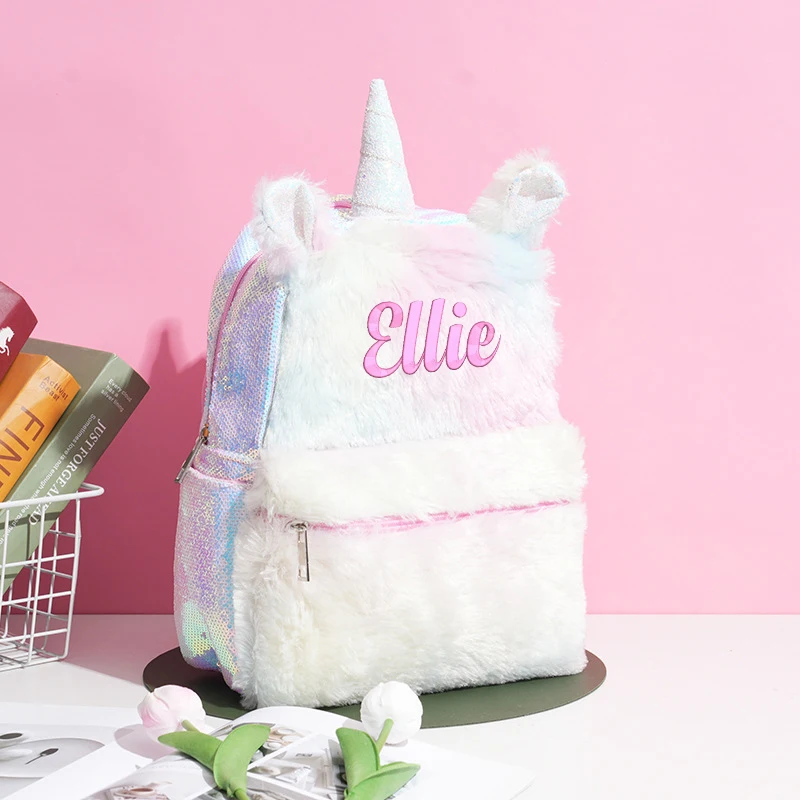 Top Trends: Personalized Name Girl Plush Unicorn Backpack Custom Name School Unicorn Bag Travel Cute Bookbag For Unicorn Party Supplies Shoppable Styles