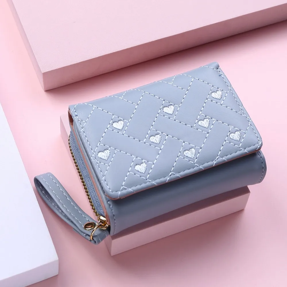 Top Trends: Women Wallet Trifold Card Case Pu Leather Multi Card Position Candy Color Short Fashion Embroidery Love Zipper Coin Purse Shoppable Styles - Image 4