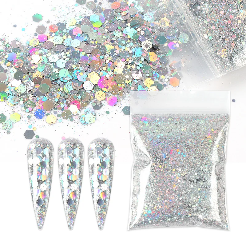 Top Trends: 10G Mixed Holographic Silver Chunky Glitter Hexagon Colorful Nails Sequin Powder For Gel Nail Polish Epoxy Resin DIY Accessories Shoppable Styles