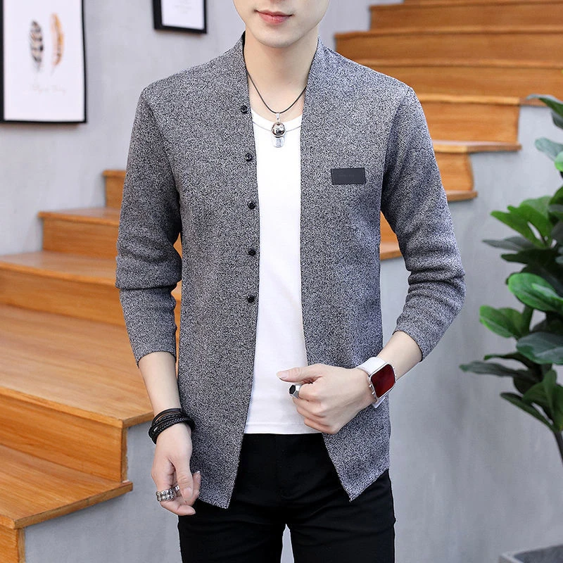 Top Trends: Autumn Winter Male Korean Fashion Solid Color Knitting Coat Homme Buttons Slim Cardigan Sweaters Men Outwear Top Men's Clothing Shoppable Styles