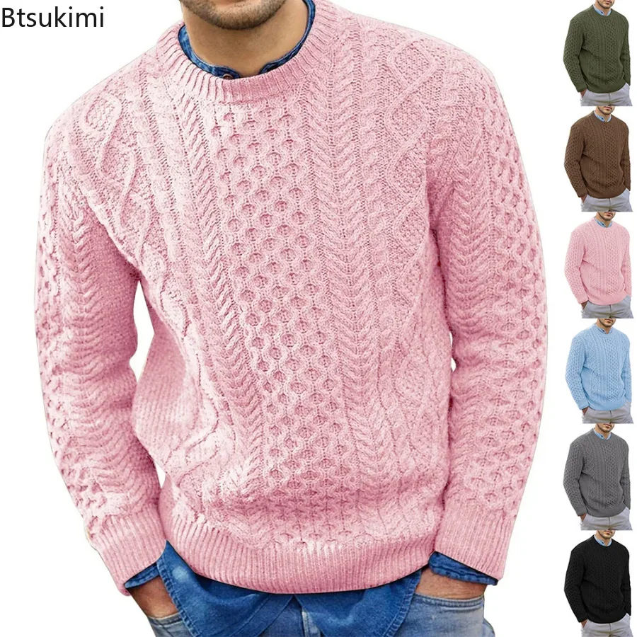 Top Trends: New Autumn Winter Men&#039;s Pink Sweater Casual Soft Warm Knit Pullover Men Clothing Solid Fashion Thick Jersey Harajuku Jumper Male Shoppable Styles