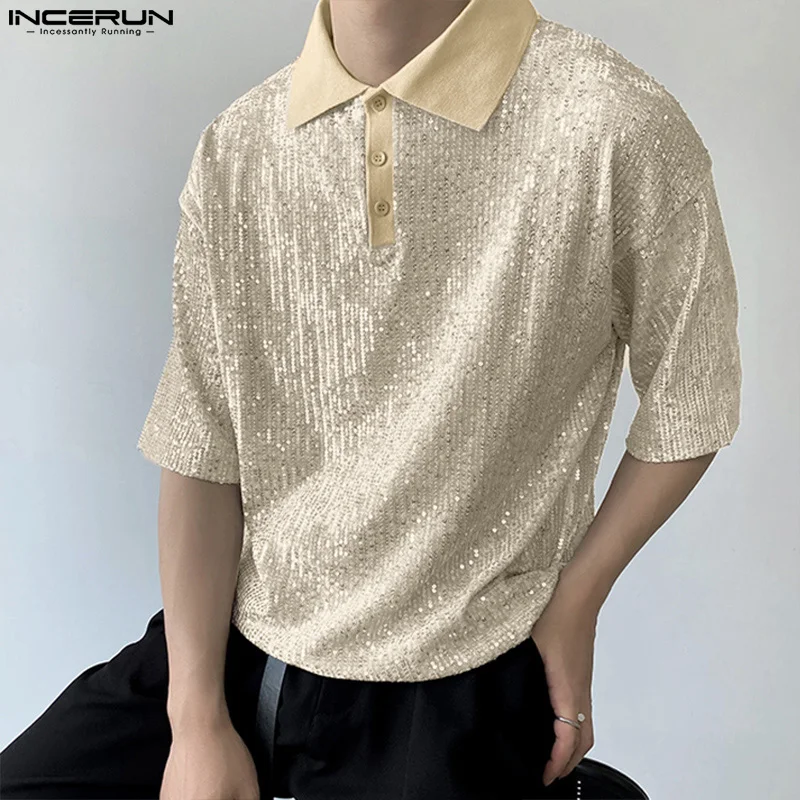 Top Trends: INCERUN Tops 2023 Korean Style New Men&#039;s Lapel Sequin Blouse Fashion Casual Male Party Hot Sale Short Sleeve Button Shirts S-5XL Shoppable Styles