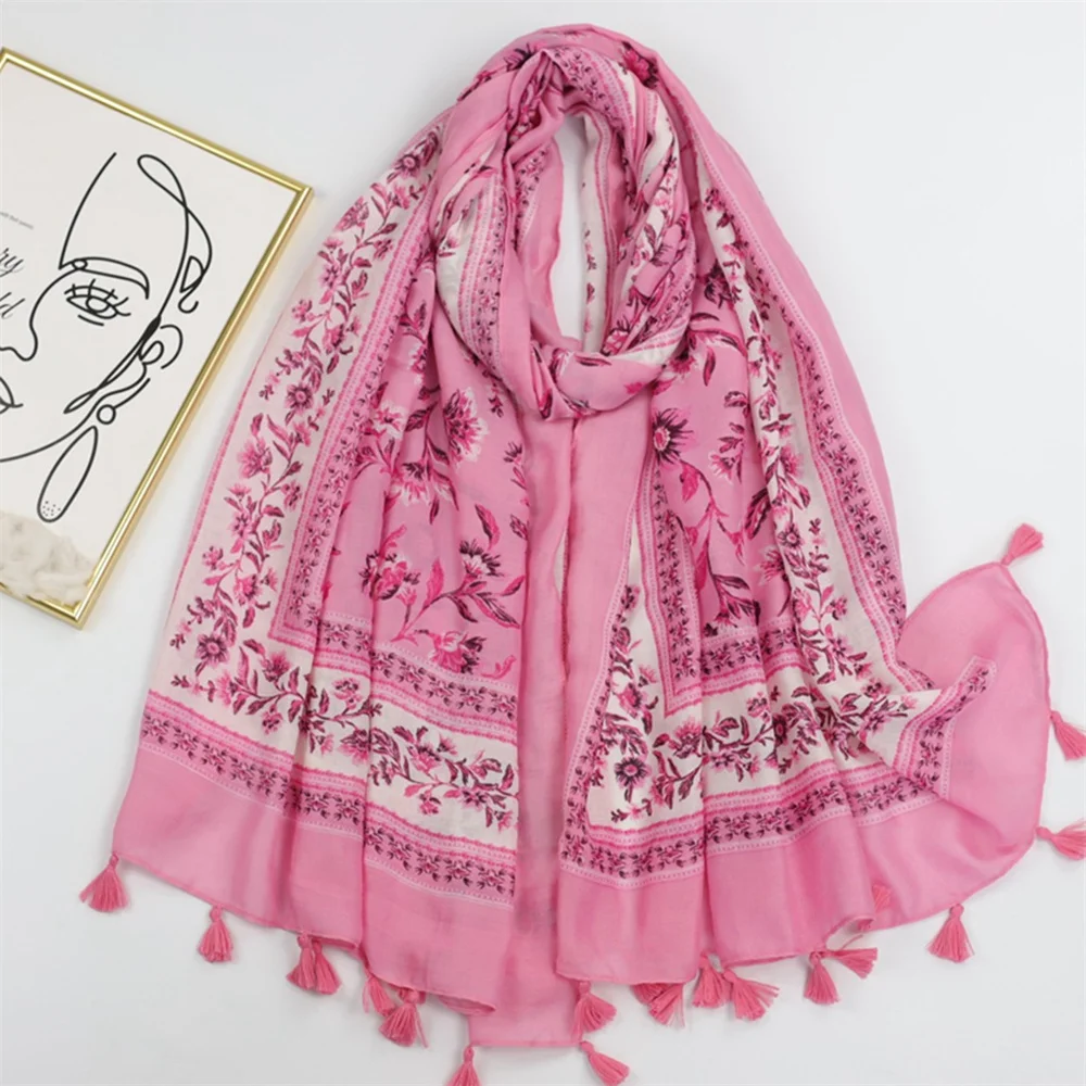 Top Trends: 2023 Luxury Brand Cotton Viscose Scarf For Women Spain Lovely Floral Tassel Shawls And Wraps Echarpe Pashmina Bufandas 180*90Cm Shoppable Styles