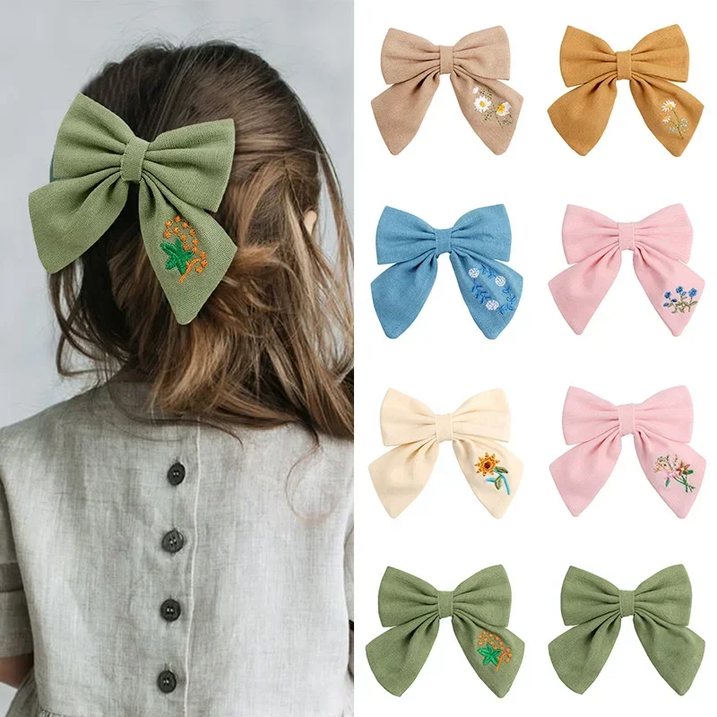 Top Trends: Fashion Embroidery Bows Hair Clips Solid Hairpins For Girls Handmade Ribbon Barrettes Kids Butterfly Hair Pin Korean Headwear Shoppable Styles