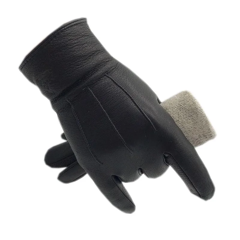 Top Trends: Winter Men's Deerskin Gloves Wrist Fashion New Leather Deerskin Gloves Wool Lining Machine Stitching Warm Driving Small Size Rid Shoppable Styles