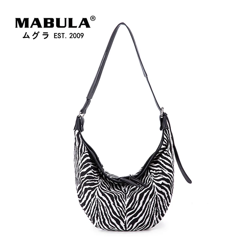 Top Trends: MABULA Canvas Half Moon Women Shoulder Bags With Zebra Pattern Large Capacity Crossbody Chest Bag Fashion Purses Shoppable Styles