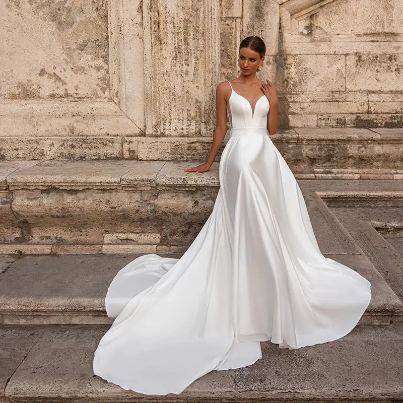 Top Trends: Custom Made Elegant Wedding Dress For Woman 2023 Sweetheart A-Line Spaghetti Straps Open Back Bride Gown Sweep Train Vestido Shoppable Styles