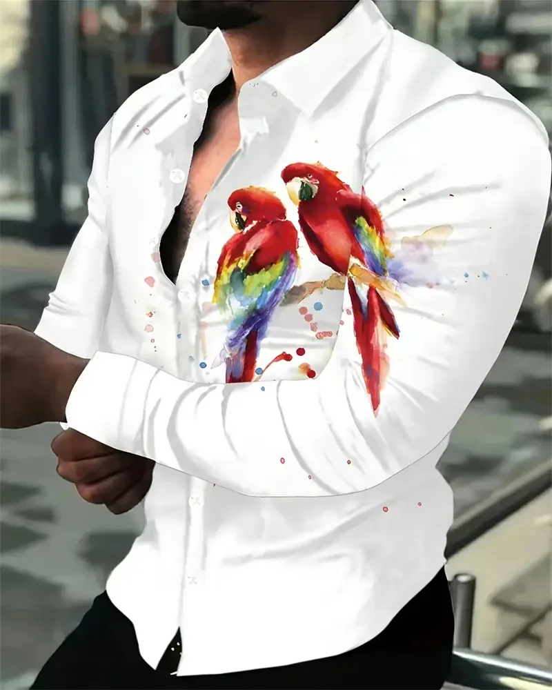 Top Trends: Anime Parrot 3D Print Men&#039;s Holiday Long Sleeve Lapel Button-Down Shirt, Spring And Autumn 2024 Large Size S-6XL Soft Fabric Shoppable Styles