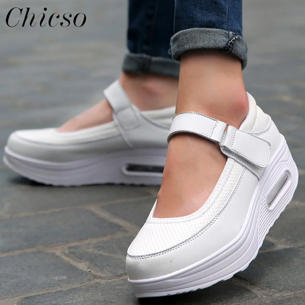 Top Trends: Sneakers Women Trends 2024 Spring Hook&amp;Loop Breathable Platform Shoes Large-Sized Female Outdoor Walking Sport Shoes Shoppable Styles