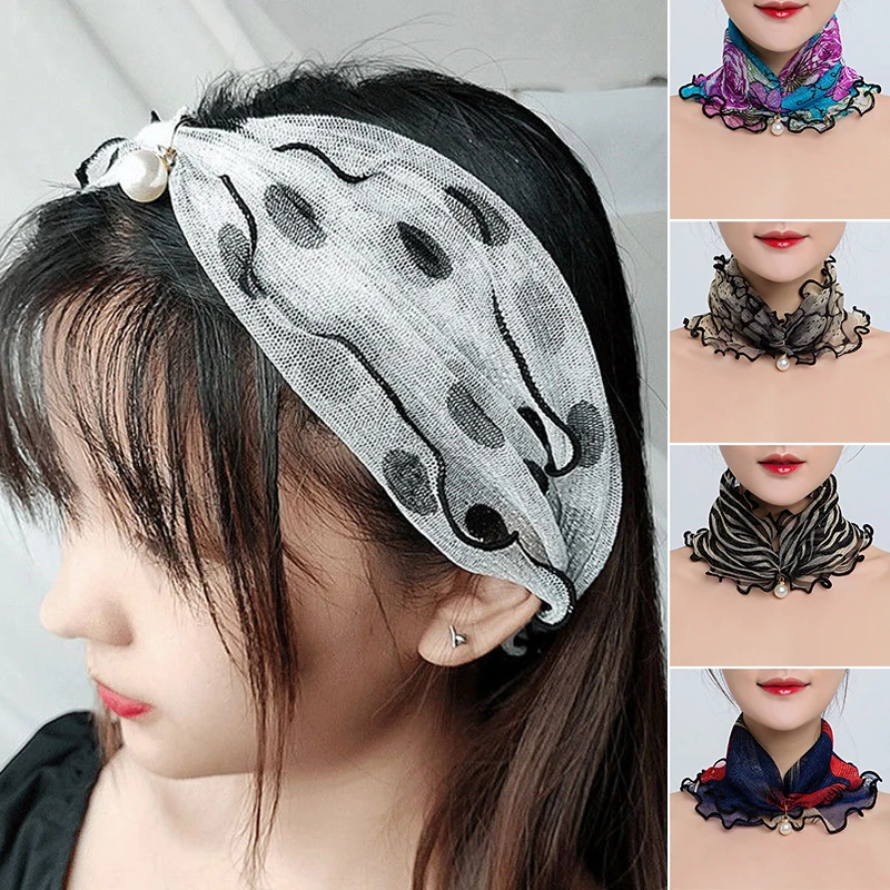 Top Trends: Multi-functional High Elasticity Neck Wrap Pearl Pendant Chiffon Scarves Shiny Headscarf Ruffle Lace Scarf Thin Soft Women Scarf Shoppable Styles